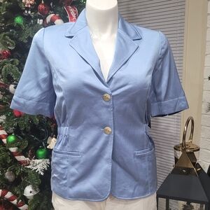 NWT Coldwater Creek Pastel Blue Short Sleeve Blazer Button Front Women's Sz 12.